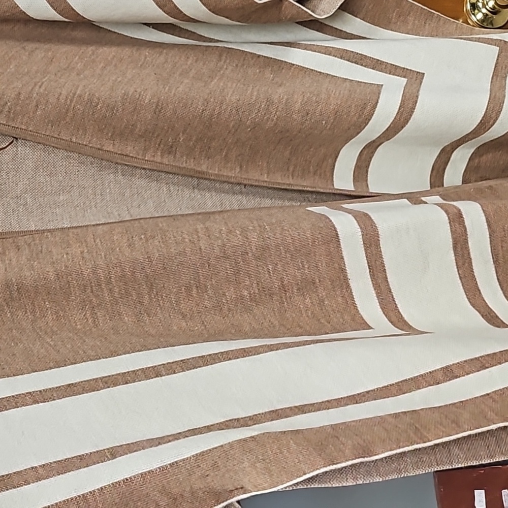 LOFT Border Stripe Poncho Wrap Shrug Tan & White Size M/L - Picture 4 of 8